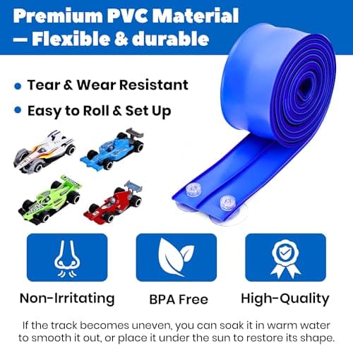 Flexible Race Car Track for Kids 15 Ft Flex Tracks Starter Set Compatible with Diecast 1/64th Cars Portable Rolls Up Race Tracks with Strong Suction Cups Birthday Gifts for Boys Girls Ages 3+ view 5