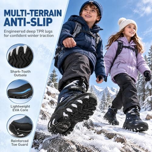 Kids Snow Shoes with Foldable Crampons Anti-Slip Insulated, Adjustable ‌Hook & Loop‌ Waterproof Winter Ankle Boots for Boys Girls Youth Children view 6