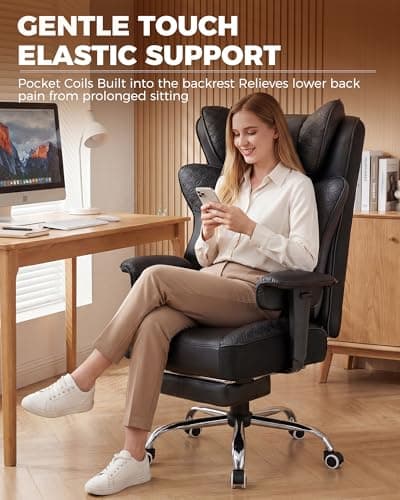 GTPLAYER Big and Tall Office Chair Wide Ergonomic Gaming Chair with Deluxe Embossing Designed Leather with Foot Rest,150°Reclining Adjustable Soft Armrests Pocket Spring Back Support and Pillow view 3