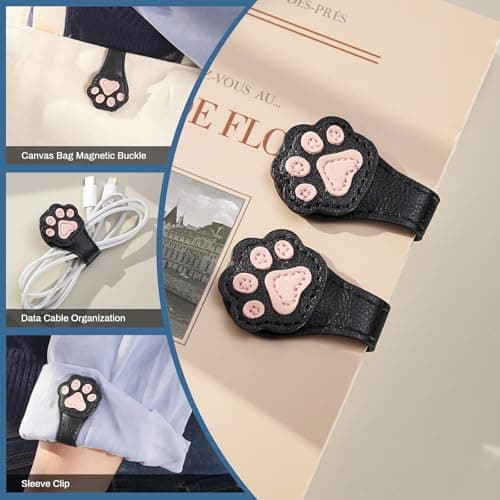 2Pcs Magnetic Leather Bookmarks with Gift Box Magnetic Pen Holder Book Marks Clip Gift for Book Lover Readers Men Women Teachers Students, Paw (Black+Black) view 5