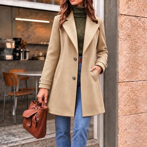 Long Trench Coat Women Single Breasted Faux Wool Pea Coats Vintage Jacket view 4