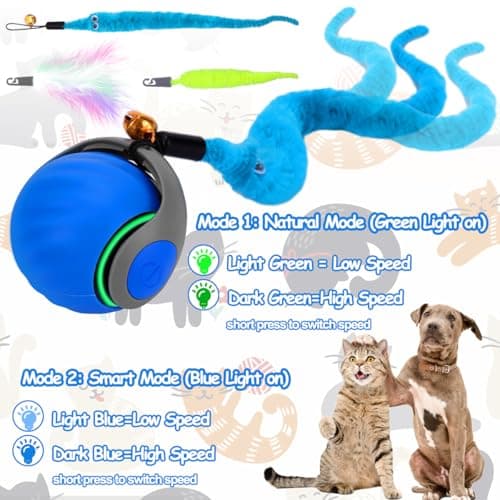 2PCS Interactive Cat Ball Toy, Self Rolling Ball with Cover Anti-Scratch for Bored Indoor Cat Chasing, Obstacle Avoidance Smart Cat Toys for Enrichment, Motion Activated Toys to Keep Them Busy view 4