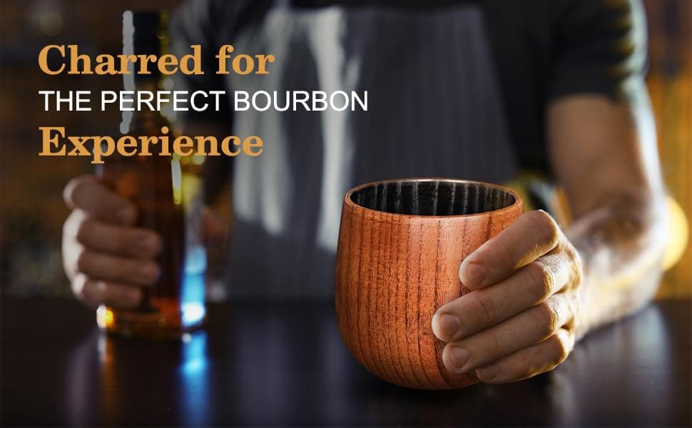 Charred Wooden Bourbon Drinking Glass, Bourbon Gifts for Men – 10oz Wooden Old Fashioned Glasses Set Whiskey Tumbler | Birthday Whiskey Gifts for Men, Dad or Brother Original Bourbon Tumbler (2 Pack) view 2