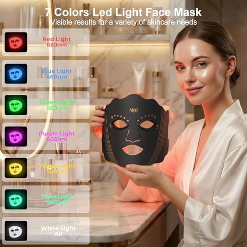AIUO Red Light Therapy for Face, LED Face Mask Light Therapy, Rechargeable Red Light Therapy Mask for Face with Comfortable Light-Blocking Eye Protection & Timing Function At Home, Black view 2