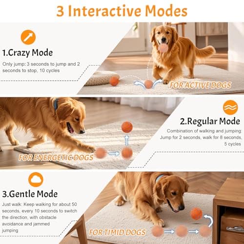Fsitego Smart Interactive Dog Toy Ball – Automatic Moving, Bouncing & Rolling, 3 Modes, Chew-Proof E-TPU Shell, Waterproof, Rechargeable, for Medium and Large Dogs, Dark Red view 2