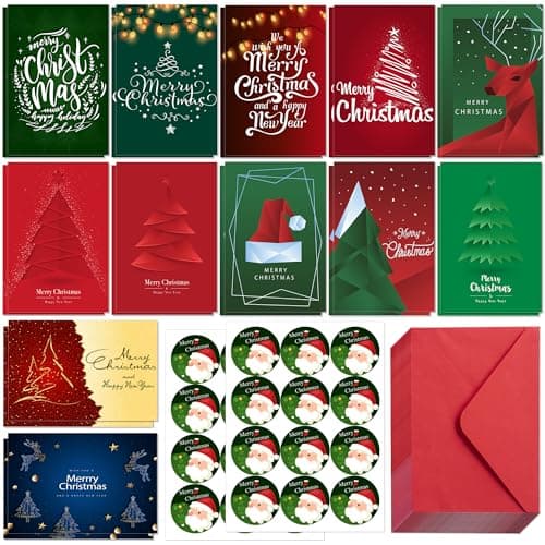HSHFAMIIY Christmas Cards, 24 Pcs Christmas Cards with Envelopes & Stickers — image 1
