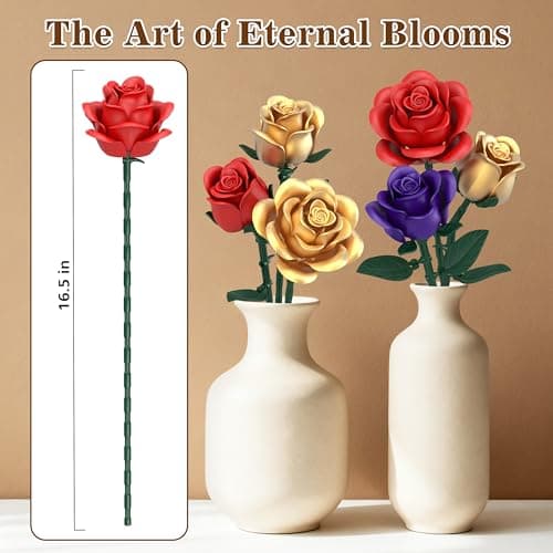 Rose Bouquet Flowers Building Set, 501Pcs Red Purple Golden Roses Artificial Flowers Botanical Collection Compatible with Lego Flowers Home Office Table Decor Gifts for Her/Mom/Girlfriend/Wife/Couple view 6