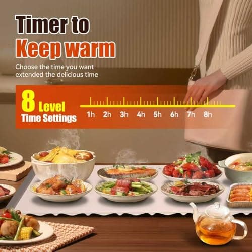 Warming Mat for Food Extra Large 35.4”x13.4” 7 Temperature Settings Silicone Food Warming Mat Roll up Food Warmer with Full Surface Heating Warming Pad Electric Warming Tray for Buffets Party Home view 4
