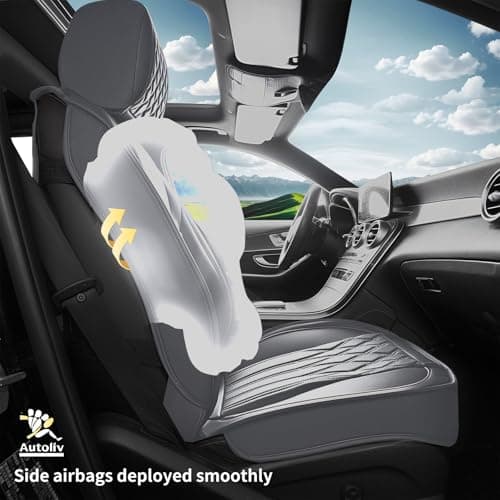 crossmiles Car Leather Seat Cover，Protector Seat Waterproof Automotive Seat Covers Full Sets Super Breathable Universal Fit Cover for Most Car Fount and Back，（Grey-Wave，5pcs） view 4