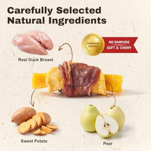 PETPHABET Duck Wrapped Sweet Potato Pear Dog Treats - Healthy Jerky Dog Chews, Rawhide Free Training Treats for Small, Medium, Large Dogs, Soft Snacks High Protein & Low Fat, Easy to Digest, 14oz view 2
