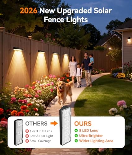 KOOPER Solar Fence Lights Outdoor Waterproof, 8 Pack Warm White & 9 Fixed Colors & Color Changing Fence Lights Solar Powered, Solar Lights Outdoor Fence for Outside Backyard Railing Patio Wall Deck view 2