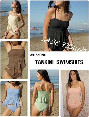 ZAFUL Tankini Swimsuits for Women Flowy Swimwear Mesh Lace Jacquard Two Piece Bathing Suit High Cut Tanga Tankini Set view 5