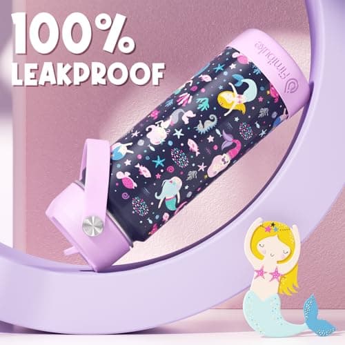 Fimibuke Kids Insulated Water Bottle, 18oz BPA FREE 18/8 Stainless Steel Kid Cup with Straw Travel Tumbler Double Wall Leak Proof Toddler Water Bottle for School Boys Girls (1 Pack, Green Dinosaur) view 5