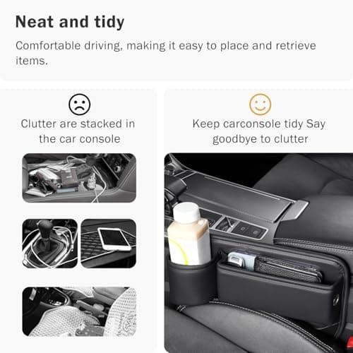 Car Seat Gap Filler Organizer with Cup Holder, Premium PU Leather Interior Accessories for Phone,Sunglasses,Keys, and Small Items, Universal Fit for Car, SUV and Truck,2-Packs Black view 5