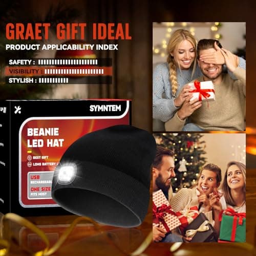 SYMNTEM Unisex Beanie Hat with Light, Rechargeable Headlamps Cap, Gifts for Men, Hiking, Camping headlamps, Cool Gadget Birthday Gifts for Men, Women, Dad, Father, Boyfriend, Black view 2