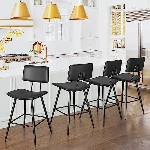 Cozyman 24.5" Counter Height Bar Stools Set of 4, Black Faux Leather Upholstered Barstools with Back Footrest and Metal Legs, Armless Bar Chairs for Kitchen Island/Dining Room/Bar/Basement view 6