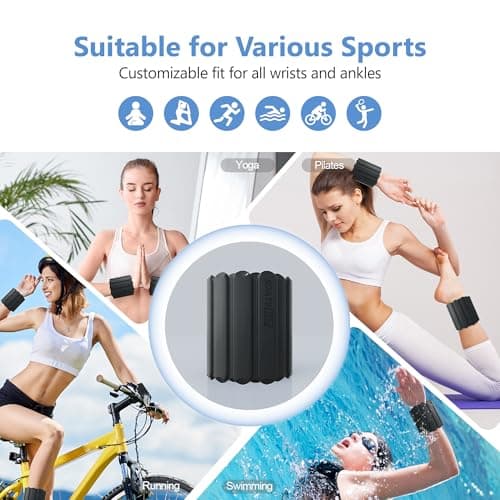 Wrist and Ankle Weights for Women & Men 2 Pack (1lb Each), Adjustable Silicone Wearable Arm & Leg Weights for Pilates, Gym, Yoga, Cardio, Strength Training view 3