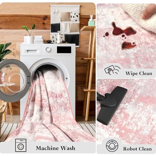 Macgace Washable Abstract Rug, 3x5 Modern Area Rugs with Non-Slip Rubber Backed for Bedroom, Thin but Soft Contemporary Carpet Kitchen Living Room Decor, Pink view 5
