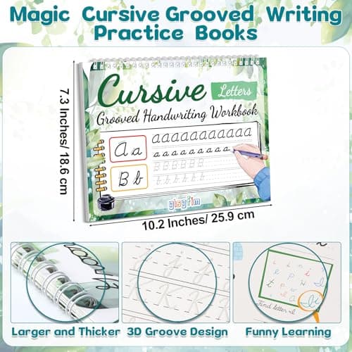 gisgfim Grooved Cursive Handwriting Workbook Magic Reusable Grooved Cursive Handwriting Practice Guided Tracing with Disappearing Ink Pens for Beginners Kids Learning Activities Supplies (Letters) view 4