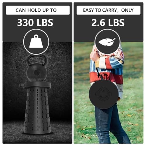 VIVETERA Upgraded Collapsible Stool with Max Load Capacity 330lbs Portable Telescoping & Folding Design Retractable Seat for Camping, Gardening, Fishing & Outdoor Adventures​ (Black) view 5