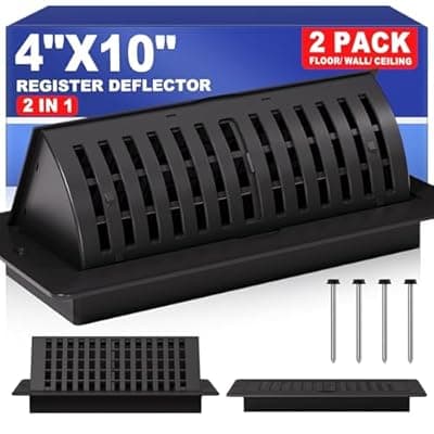 4x10 Floor Register with Vent Deflector, Adjustable Floor Vent Covers, Air Vent Deflector Includes Mounting Screws for Wall & Ceiling for Easy Install, 2 In 1 Vent Covers for Home Floor, Black, 2 Pack