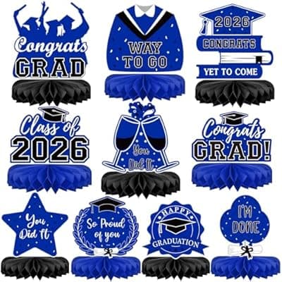 10Pcs Graduation Decorations 2026 Class of 2026 Congrats Grad Table Centerpieces Congratulate Graduation Honeycomb Table Toppers for Graduation Party Supplies 2026 Graduation Party Decorations Blue