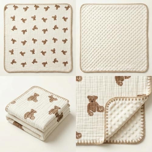 3-Piece Cotton Baby Blanket Set, 2 Baby Washcloths (Teddy Bear) view 4