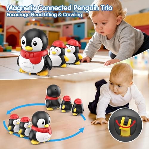 Baby Toys 6-12 Months Musical Dancing Talking Penguin Tummy Time Toys Set Mama and Babys, Light Up Crawling Repeating Words Interaction Newborn Infant Toddler Toys Birthday Easter Gifts for Kids view 4