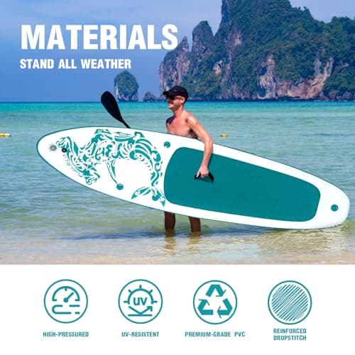 FEATH-R-LITE Inflatable Paddle Board Stand Up Paddleboards for Adults SUP with Premium Accessories Pump, Adjustable Paddle, Leash, Three Fins, Backpack view 4