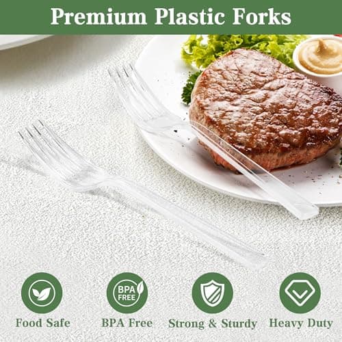 Funnydin 360 Count Plastic Forks - 6.89 Inch Disposable Forks, Heavy Duty Clear Plastic Forks, BPA-Free, Heat Resistant Plastic Silverware, Suitable for Party, Picnic, Events and Everyday Use view 4