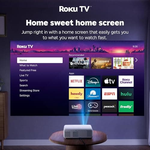 Aurzen Roku TV Smart Projector with Wifi and Bluetooth, Roku Streaming Experience Built-in, 1080P FHD, DoIby Audio, Auto Focus & Keystone, Zoom, Movie Portable Outdoor Mini Projector, White view 4