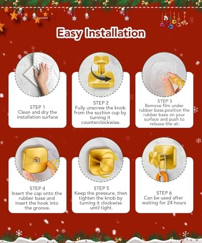 Niifawh 5Pcs Suction Cup Hooks for Shower, Suction Cup Hooks, Removable Waterproof Towel Hooks for Shower, Bathroom, Kitchen, Glass Door, Mirror, Tile, Bath Robe Looafh Wreath Hook for Hanging, Gold view 2