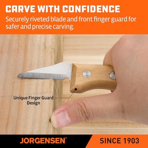 Jorgensen 3-Piece Wood Carving Tools, Stainless Steel Whittling Knife Set with Canvas Pouch, Protective Blade Cover, Ergonomic Curved Handle - Professional Wood Carving Kit for Beginners view 5