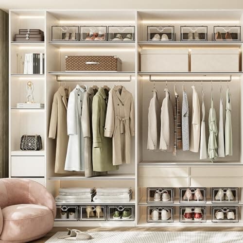 Pinkpum 15 Pack X-Large Shoe Storage Boxes Fit Size 11, Shoe Organizer for Closet Clear Plastic Stackable Shoe Dispaly Case Bins Holder, Sneaker Storage for Sneakerheads Black view 2