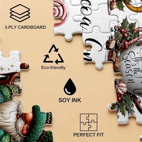 Christmas Hot Cocoa Gnome Puzzles for Adults 1000 Pieces Colorful Xmas Holiday Winter Santa Claus Art Jigsaw Puzzle Impossible Hard Difficult Challenging Puzzles as Family Game view 3