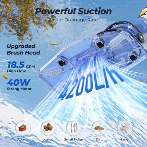 JESIMAIK Pool Vacuum, 18.5 GPM Suction Pool Vacuum for Above Ground Pool with Telescopic Pole, 60 Min Runtime, Cordless Pool Vacuum for Above & Inground Pools, Cleans Leaves and Debris view 3