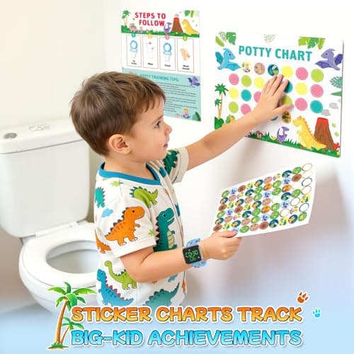 Etuwoe Potty Training Watch & Chart & Book for Toddler Boys: Water Resistant Potty Watches Dinosaur Potty Training Sticker Reward Chart for Kids 3 in 1 Toddler Toilet Training Tools Set (Blue) view 3
