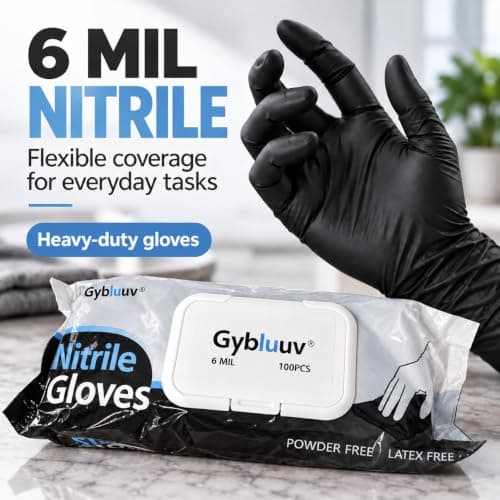 Gybluuv Nitrile Gloves Black 6 Mil 100/200/1000 Pcs, Gloves Disposable Latex Free for Food Prep, Cooking, Kitchen Cleaning view 4
