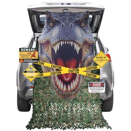 Halloween Dinosaur Trunk or Treat Car Decorations Kit for SUV, Car-Safe & Reusable Realistic Dino Tarp & Stickers for Jurassic Park Theme Party Haunted House Archway Garage Decor -13Pcs — image 1