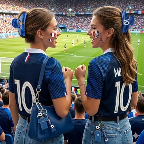 ANFONG World Cup Merch Gifts Set: Midnight Navy No.10 Pattern Hair Clip, World Cup Jersey Keychain & France Flag Tattoos, Soccer Fan Accessories for Women, World Cup Party Favors & Game Day Outfit view 5