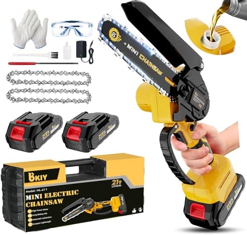 Mini Chainsaw Cordless 6 Inch – 21V Battery Powered Electric Pruning Saw with Automatic Oiler, Lightweight Handheld Chainsaw for Tree Trimming Wood Cutting, Gifts for Men Dad, Yellow — image 1