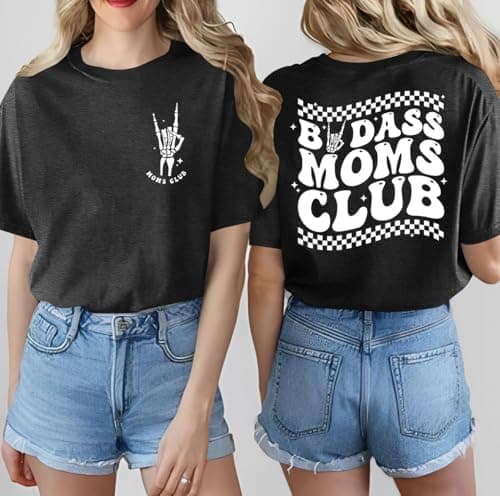 Ithalt Womens Mama Shirt Mom Life Shirts Skeleton Mother Printed T-Shirt Rock and Roll Short Sleeve Tops view 2