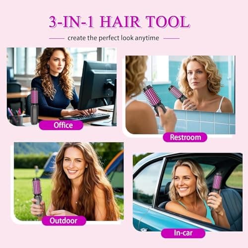 Mini Cordless Curling Iron Brush, Portable Hair Straightening Brush, Cordless Hair Curler Anti-Frizz with Negative Ions, 3-in-1 Crimper Hair Tool, Rechargeable Wave Curling Wand - Night Purple view 6