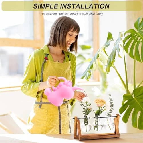 XXXFLOWER Plant Terrarium with Wooden Stand, Air Planter Bulb Glass Vase Metal Swivel Holder Retro Tabletop for Hydroponics Home Garden Office Decoration - 3 Bulb Vase view 5