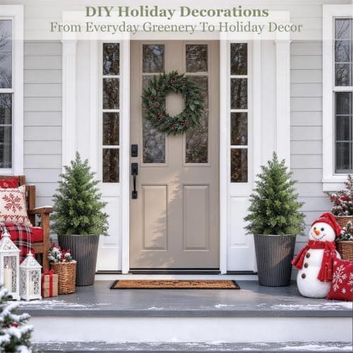 2 Pack 2ft Artificial Cedar Trees for Outdoors (UV Resistant), Potted Faux Cedar Topiary Plants for Front Porch, Realistic Evergreen Shrub for Entryway & Patio Decor view 5