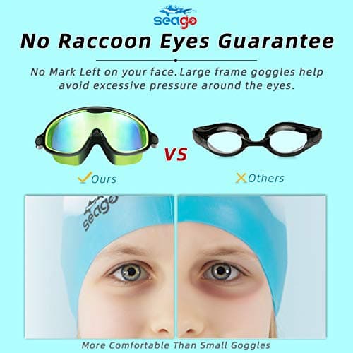Seago Swim Goggles for Kids 3-14 Anti-Fog & UV Wide Clear View Boys Girls view 3