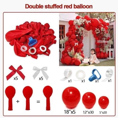 Double Stuffed Red Balloon with Bow, Matte Ruby Red Latex Balloon Arch Garland Kit in Different Sizes 5/12/18 in for Birthday Wedding Baby Shower Mothers Anniversary Bridal Shower Party Decorations view 4