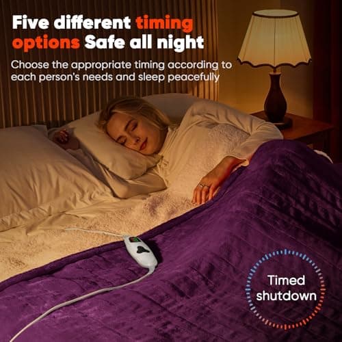 greenoak Heated Blanket Electric Twin 62"X84", Heating Blanket with 10 Heat Levels 1/2/4/6/8 Hours Auto-Off, Soft Flannel Sherpa Warm Heater Christmas Blanket,Taro Purple view 6