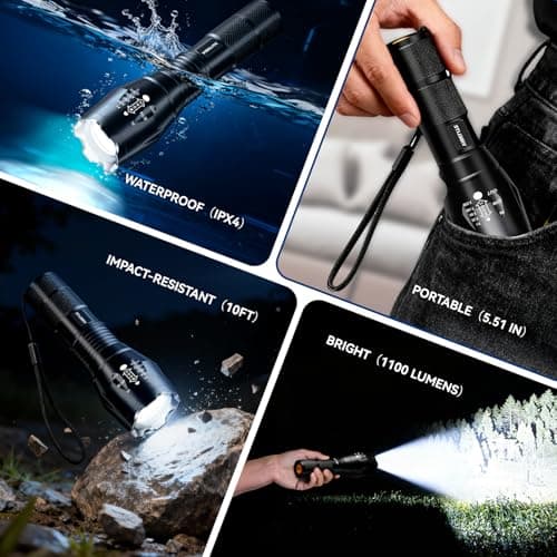 VIBELITE LED Flashlight High Lumens, 5 Modes Zoomable Waterproof Tactical Flashlight for Hiking, Camping Emergency, Cool Gadget Birthday Gifts for Men, Him, Teen Boys, Husband, Gifts for Dad, 2 Pack view 5