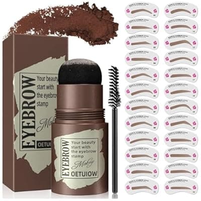 Eyebrow Stamp and Eyebrow Stencil Kit, Eye Brow Stencil Kit for Beginners 24 Reusable and Washable Eyebrow Shaping Kit, Brow Stencil and Stamp Kit Smudge-Proof & Long-Lasting (Dark Brown)